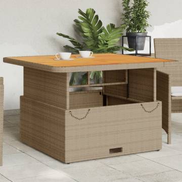 Beige Garden Table 110x110 cm - Poly Rattan & Acacia Wood