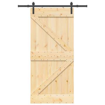 Sliding Door with Hardware Set - Solid Pine Wood 96x210 cm