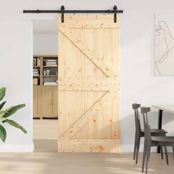 Sliding Door with Hardware Set - Solid Pine Wood 96x210 cm