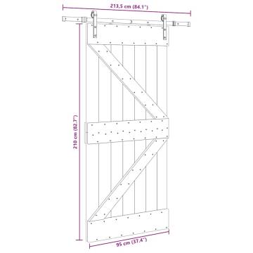 Sliding Door with Hardware Set - Solid Pine Wood 96x210 cm