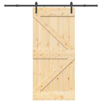 Solid Wood Pine Sliding Door with Hardware Set - 95x210 cm