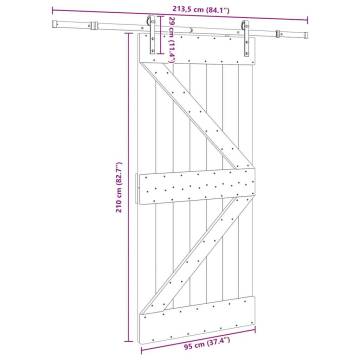 Solid Wood Pine Sliding Door with Hardware Set - 95x210 cm