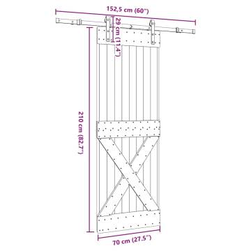 Sliding Door with Hardware Set - Solid Pine 70x210 cm