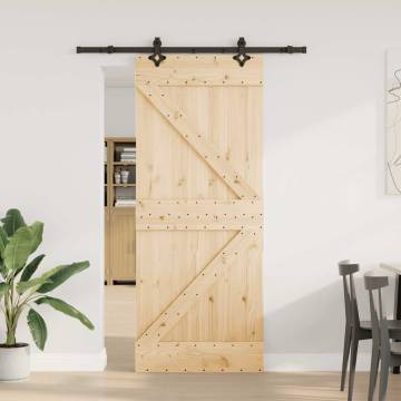 Sliding Door with Hardware Set - Solid Pine Wood 85x210 cm