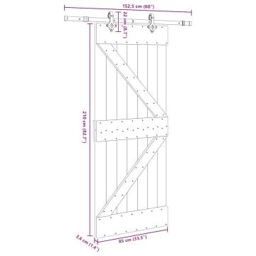 Sliding Door with Hardware Set - Solid Pine Wood 85x210 cm