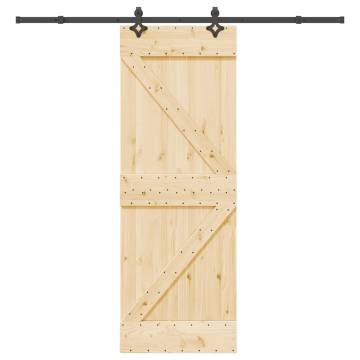 Sliding Door with Hardware Set - Solid Pine Wood 70x210 cm