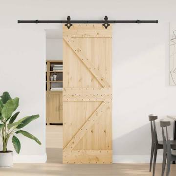 Sliding Door with Hardware Set - Solid Pine Wood 70x210 cm