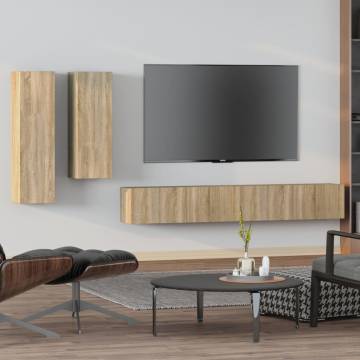 4 Piece TV Cabinet Set - Sonoma Oak Engineered Wood | HipoMarket