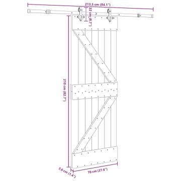 Sliding Door with Hardware Set - Solid Pine Wood 70x210 cm