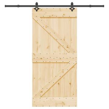 Solid Pine Sliding Door with Hardware Set - 95x210 cm