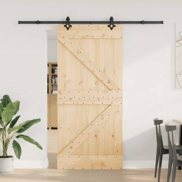 Solid Pine Sliding Door with Hardware Set - 95x210 cm