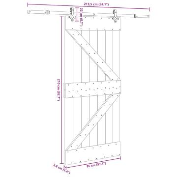 Solid Pine Sliding Door with Hardware Set - 95x210 cm