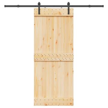 Sliding Door with Hardware Set - Solid Wood Pine 85x210 cm