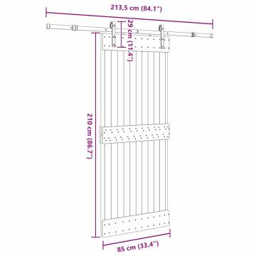 Sliding Door with Hardware Set - Solid Wood Pine 85x210 cm