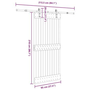 Solid Wood Pine Sliding Door 95x210 cm with Hardware Set