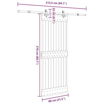 Pine Sliding Door 80x210 cm with Hardware Set - Stylish & Secure