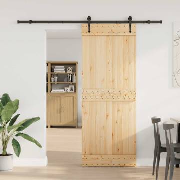 Sliding Door with Hardware Set - Solid Pine 80x210 cm