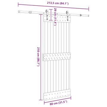 Sliding Door with Hardware Set - Solid Pine 80x210 cm