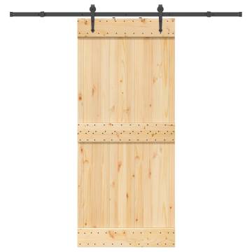 Solid Pine Sliding Door with Hardware Set - 90x210 cm