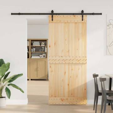 Solid Pine Sliding Door with Hardware Set - 90x210 cm