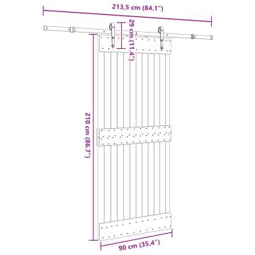 Solid Pine Sliding Door with Hardware Set - 90x210 cm