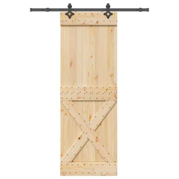 Solid Wood Pine Sliding Door with Hardware Set - 80x210 cm