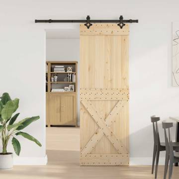 Solid Wood Pine Sliding Door with Hardware Set - 80x210 cm