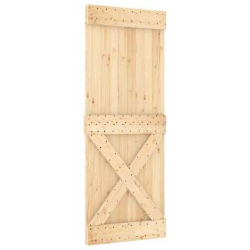 Solid Wood Pine Sliding Door with Hardware Set - 80x210 cm