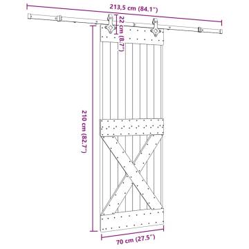 Sliding Door with Hardware Set - Solid Pine Wood 70x210 cm