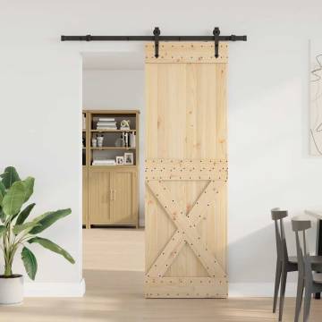 Sliding Door with Hardware Set - Solid Pine Wood 70x210 cm