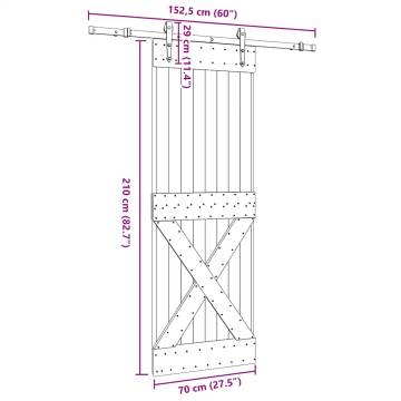 Sliding Door with Hardware Set - Solid Pine Wood 70x210 cm