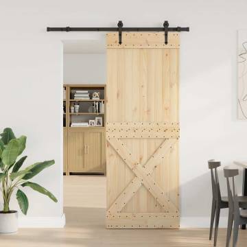 Sliding Door with Hardware Set - Solid Pine 85x210 cm