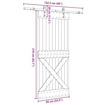 Sliding Door with Hardware Set - Solid Pine 85x210 cm