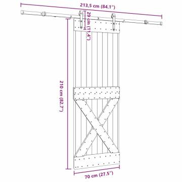 Sliding Door with Hardware Set - Solid Pine Wood 70x210 cm