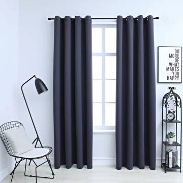 Blackout Curtains with Metal Rings - 140x175 cm Anthracite