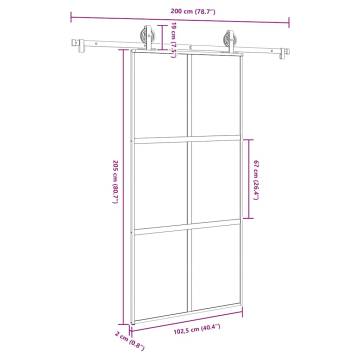 Sliding Door with Hardware Set - 102.5x205 cm Tempered Glass