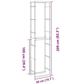 Firewood Rack Black 50x30x209 cm - Durable Steel Storage