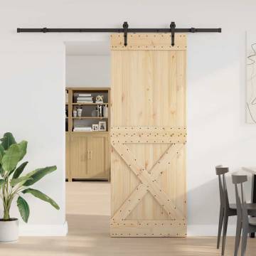 Sliding Door with Hardware Set - Solid Pine Wood 85x210 cm