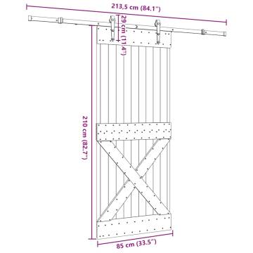 Sliding Door with Hardware Set - Solid Pine Wood 85x210 cm