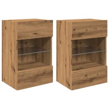 Stylish TV Wall Cabinets with LED Lights - Artisan Oak 2 pcs