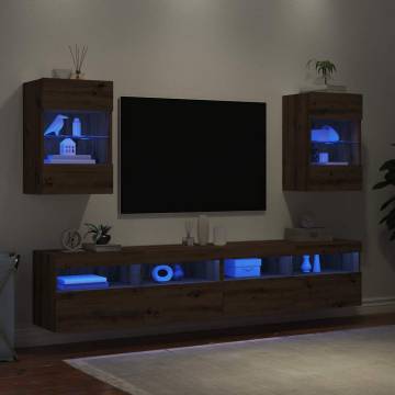 Stylish TV Wall Cabinets with LED Lights - Artisan Oak 2 pcs