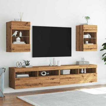 Stylish TV Wall Cabinets with LED Lights - Artisan Oak 2 pcs