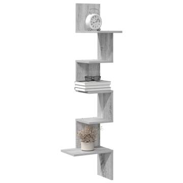 Wall Corner Shelf Grey Sonoma - 32x32x127.5 cm Engineered Wood