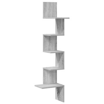 Wall Corner Shelf Grey Sonoma - 32x32x127.5 cm Engineered Wood