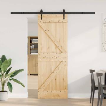 Sliding Door with Hardware Set - 70x210 cm Solid Wood Pine