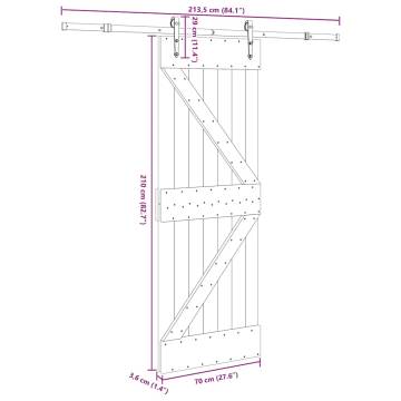 Sliding Door with Hardware Set - 70x210 cm Solid Wood Pine