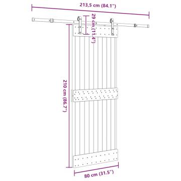 Sliding Door with Hardware Set - Solid Pine Wood 80x210 cm