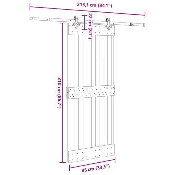 Sliding Door with Hardware Set - Solid Pine Wood 85x210 cm