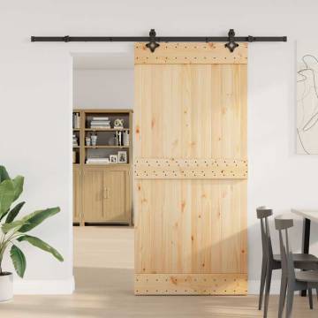 Sliding Door with Hardware Set 95x210 cm Solid Wood Pine