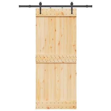 Solid Wood Pine Sliding Door with Hardware Set - 85x210 cm